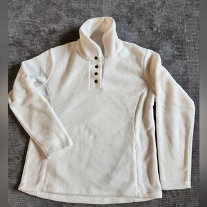 Sahalie Butterfleece Sweater Womens Large Cream Fleece Snap Pullover Cozy Pocket